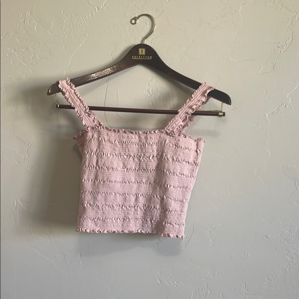 Aeropostale Pink Smocked Ruffled Crop Tank